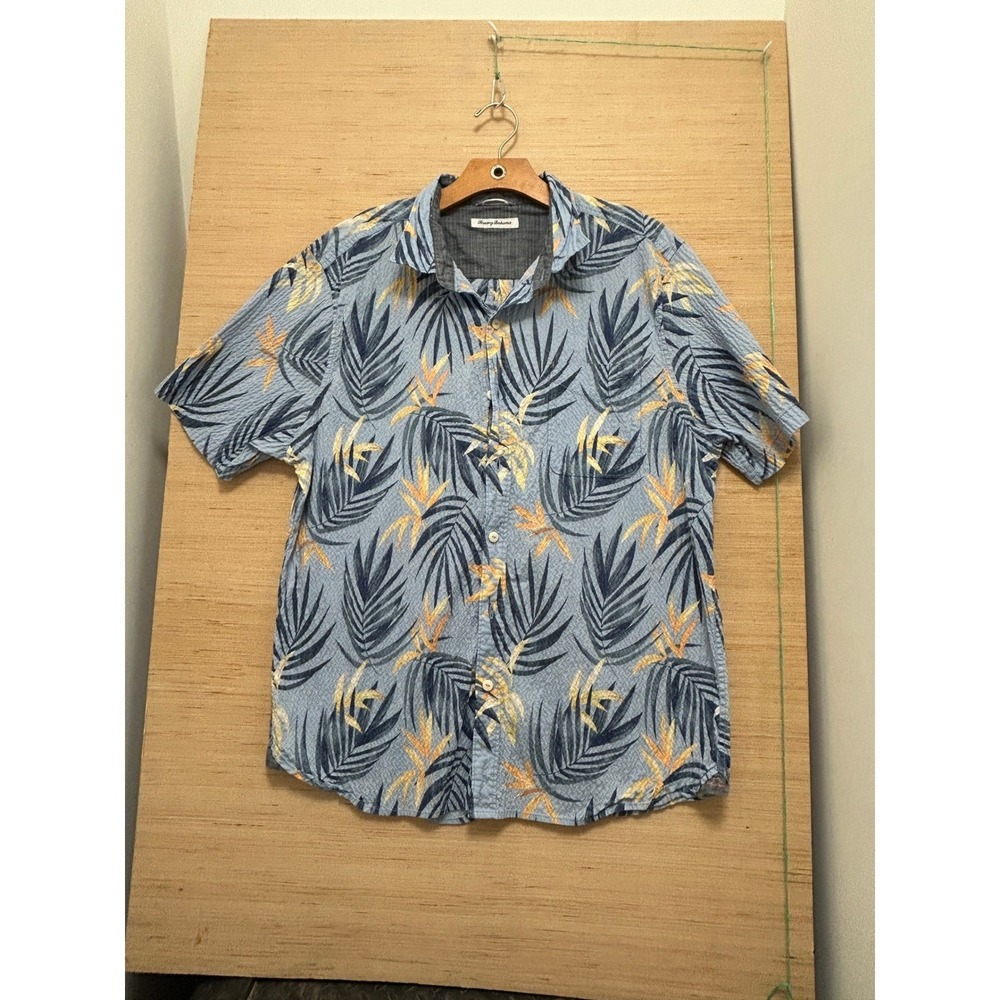Tommy Bahama Mens Tropical‎ Palm Leaf Short Sleeve Button Up Shirt XL Blue